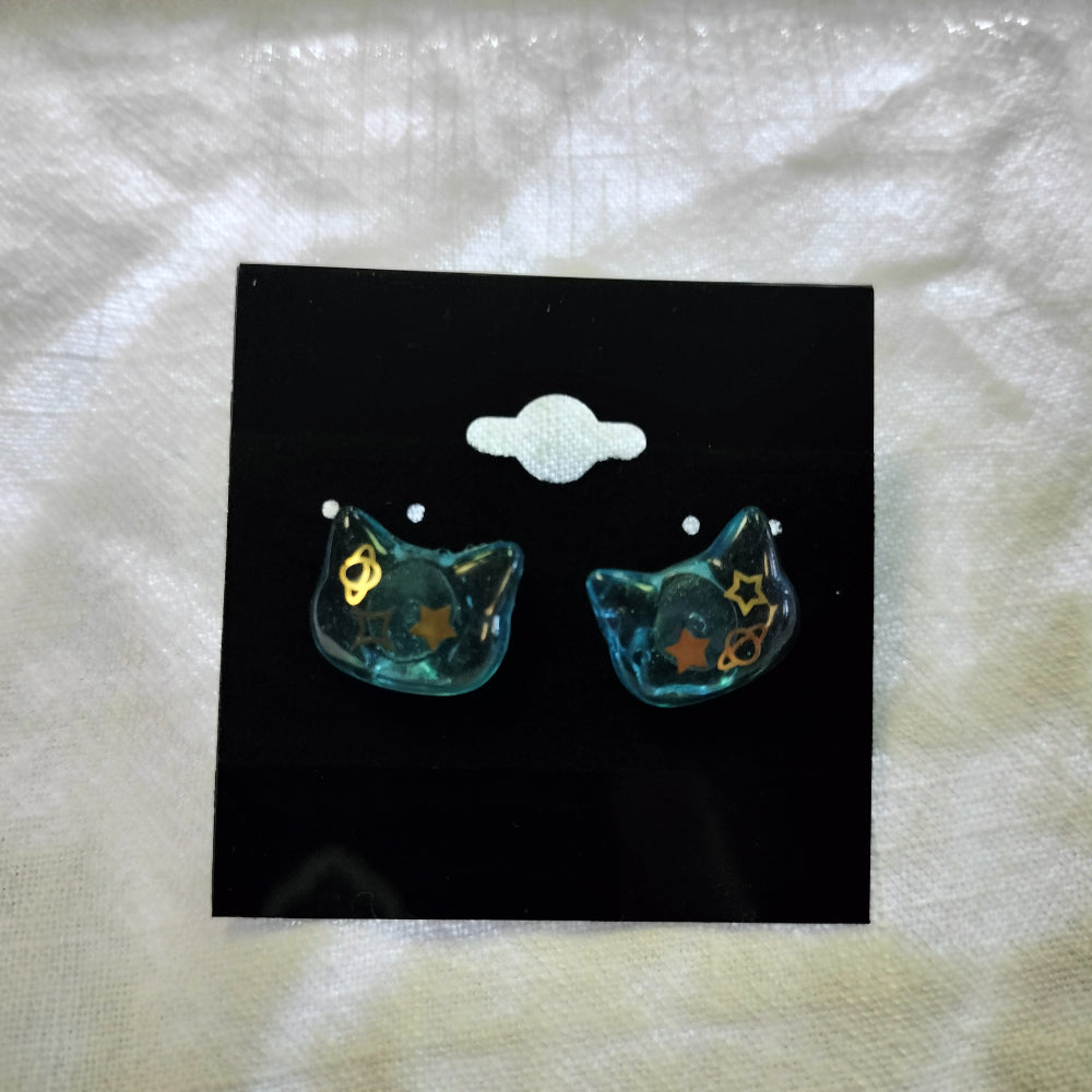 Handmade Cat Studs Medium Blue with Space