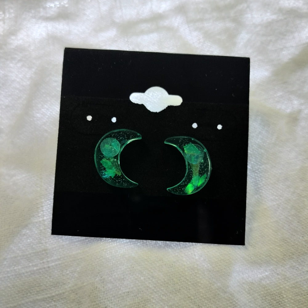 Handmade Moon Studs Jewelry Pink Star Arts Medium Green  