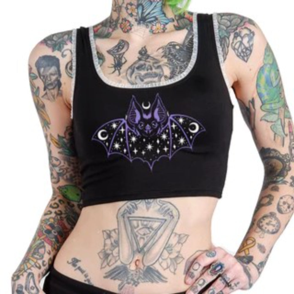 Moon And Star Bat Lace Trim Crop Cami Clothing Too Fast   