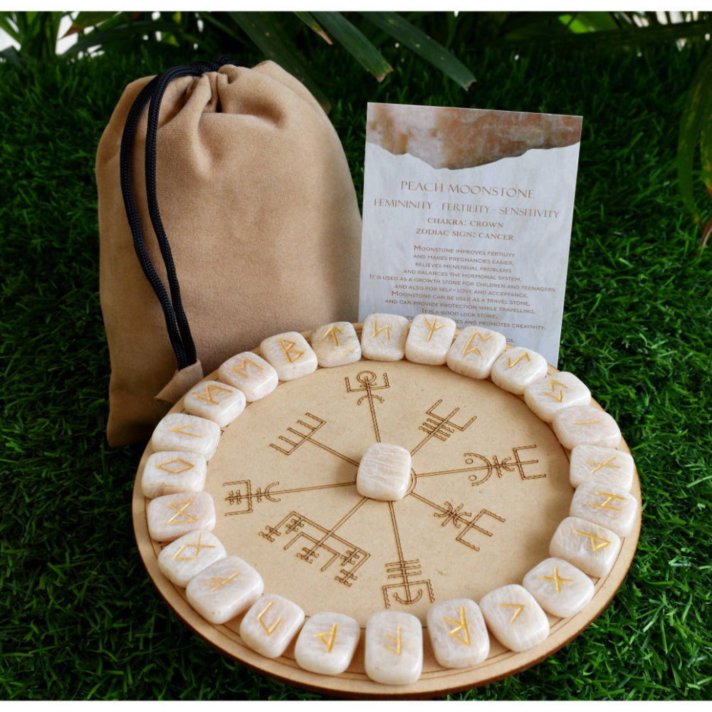 Moonstone Futhark Rune Set Witchcraft Soothing Crystals   