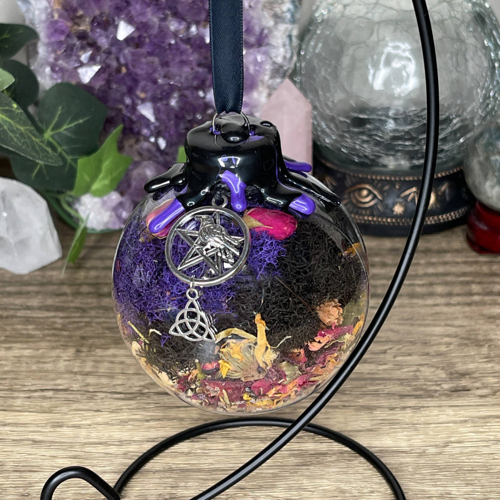 Morrigan Hanging Witch Ball Witchcraft Moondust and Raven   