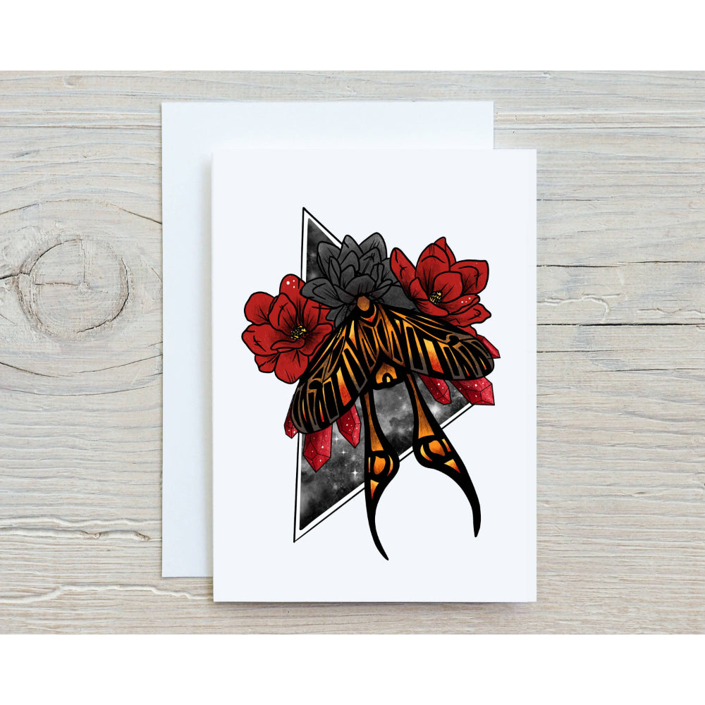 Moth Art Greeting Card Blank Stationery Rebel and Siren   