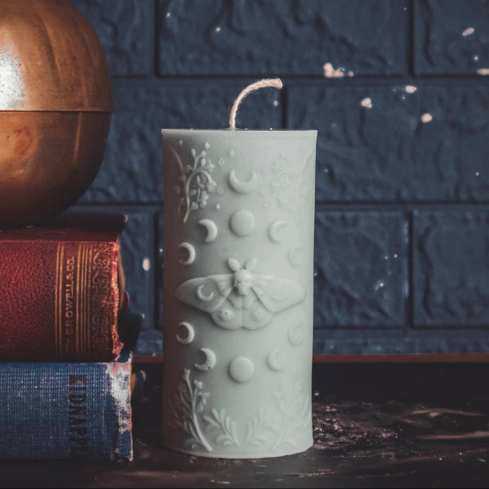 Moth and Moon Pillar Candle