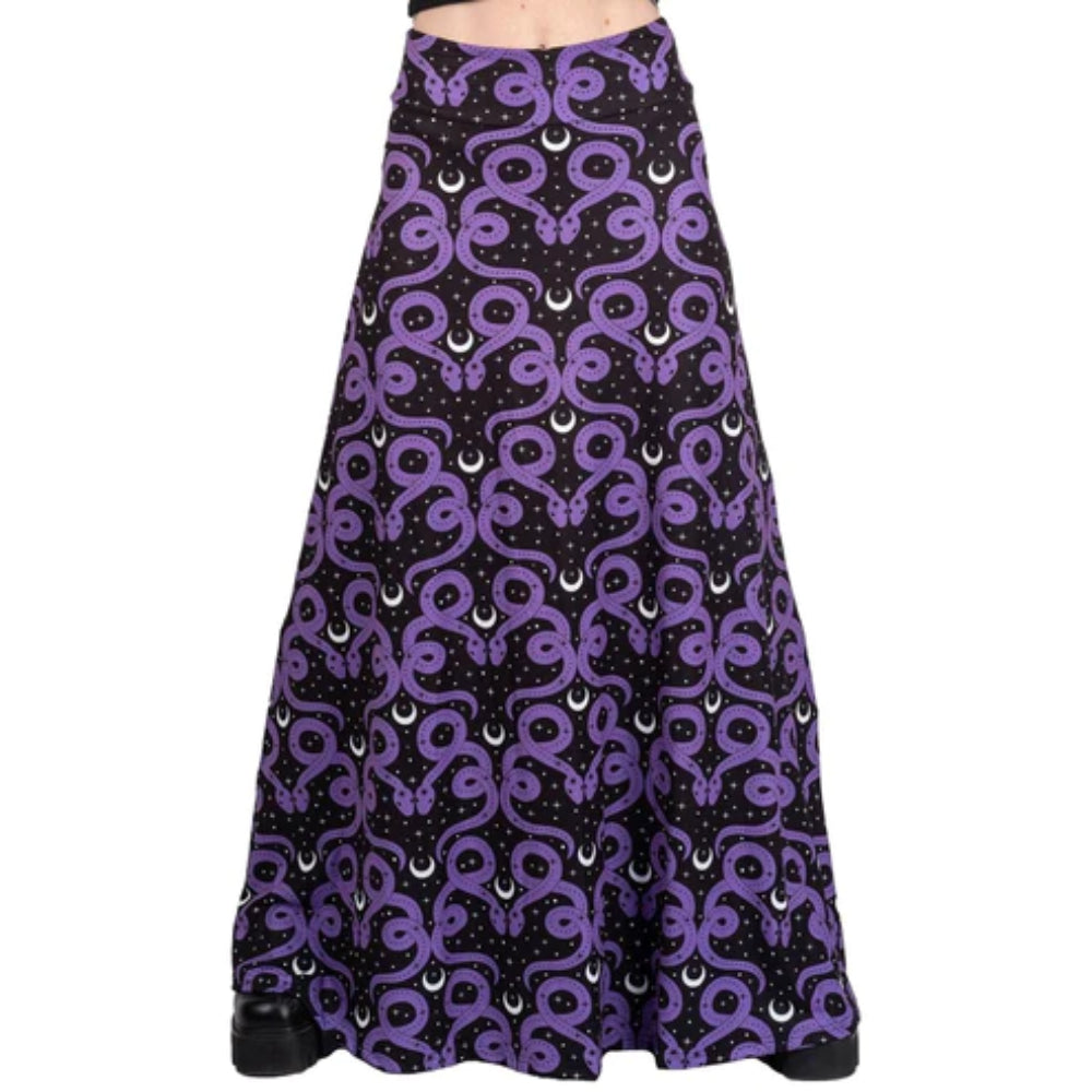 Mystical Purple Snake Moon Maxi Skirt Clothing Too Fast   