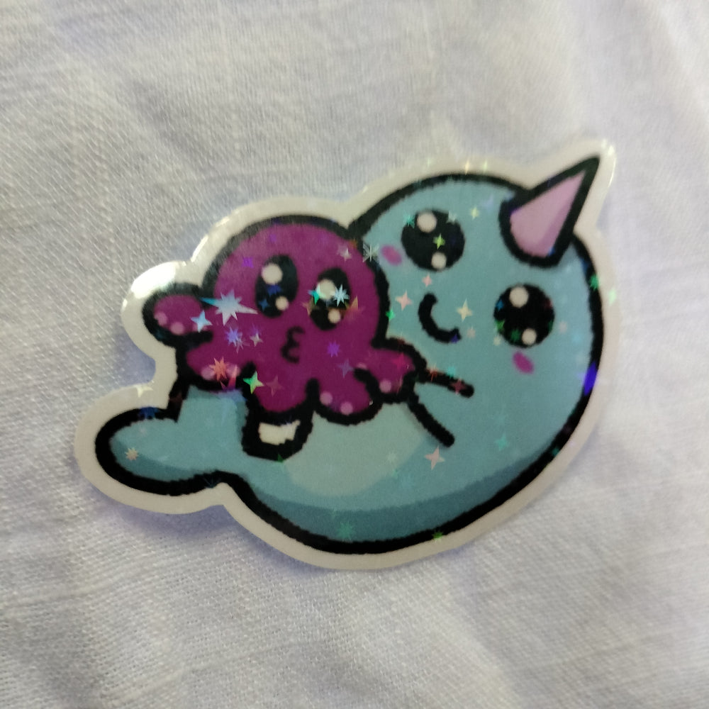 Narwhal and Lil Octopus Sticker Sticker Pink Star Arts   