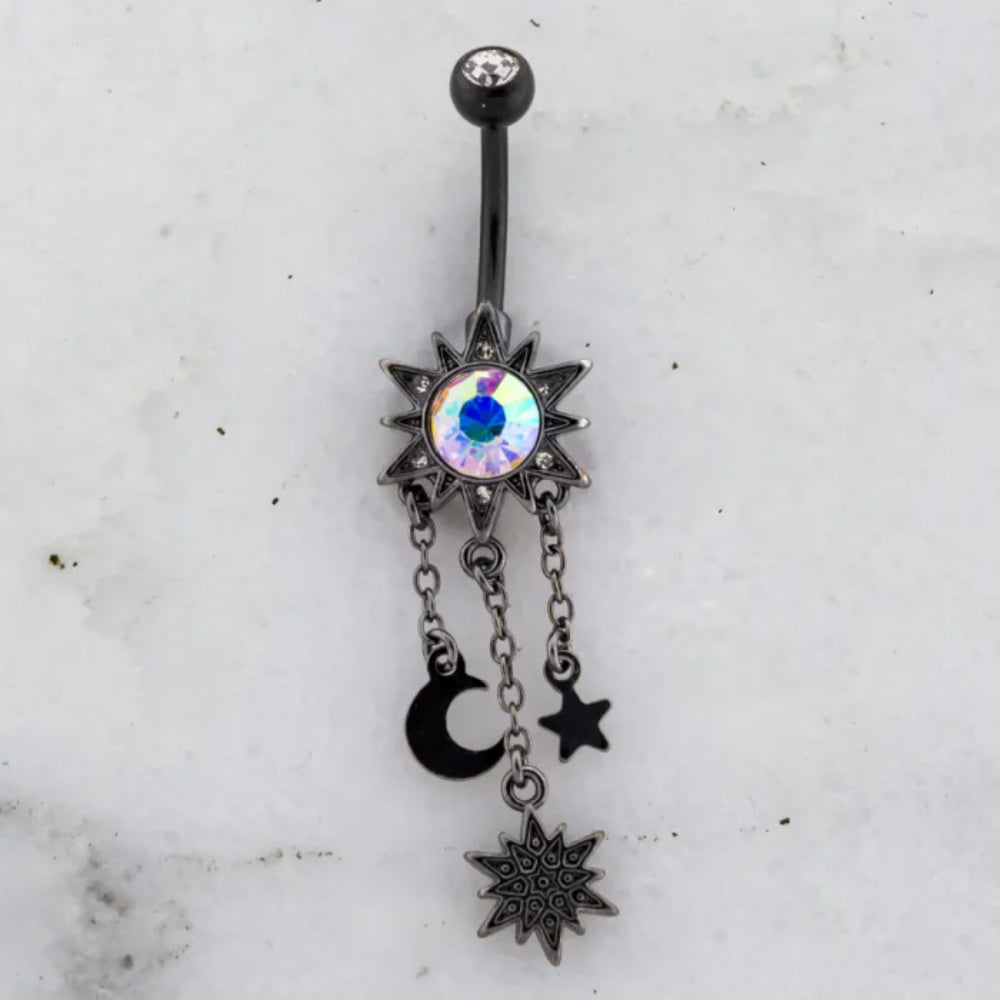 Navel Ring Sun, Moon, and Star