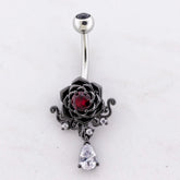 Navel Ring Black Rose Red Gem