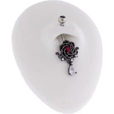 Navel Ring Black Rose Red Gem