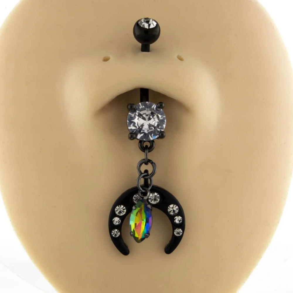 Navel Ring Gem and Crescent Moon