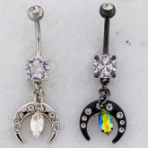 Navel Ring Gem and Crescent Moon