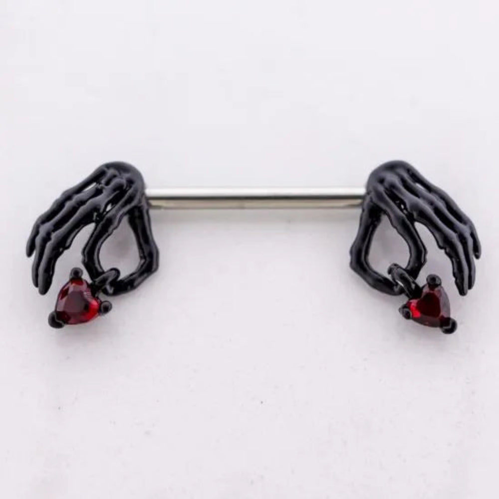Nipple Ring Skeleton Hands with Hearts
