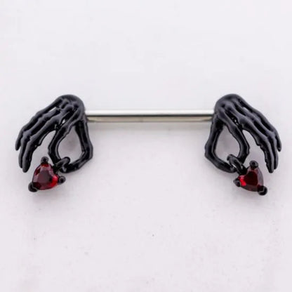 Nipple Ring Skeleton Hands with Hearts