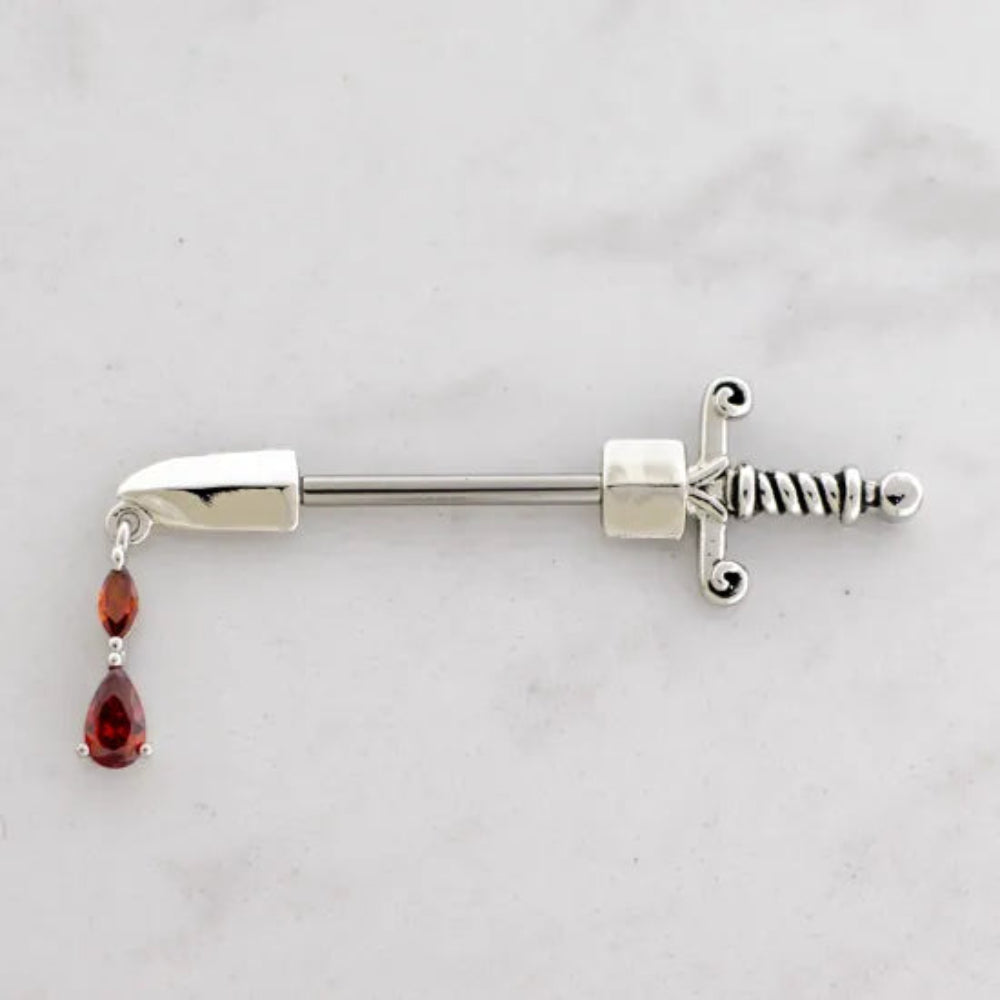 Nipple Ring Sword with Gem Blood Dangle