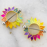 Nipple Ring Rainbow Sunflowers