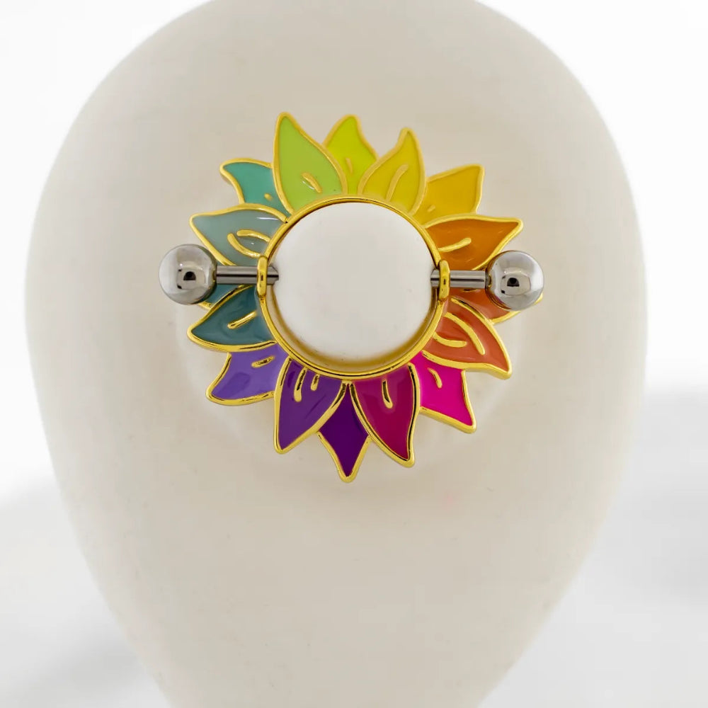 Nipple Ring Rainbow Sunflowers