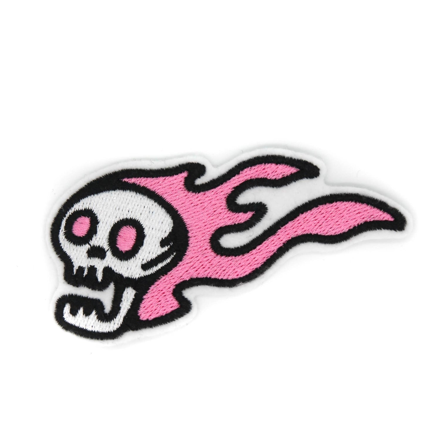 Pink Flaming Skull Iron On Patch