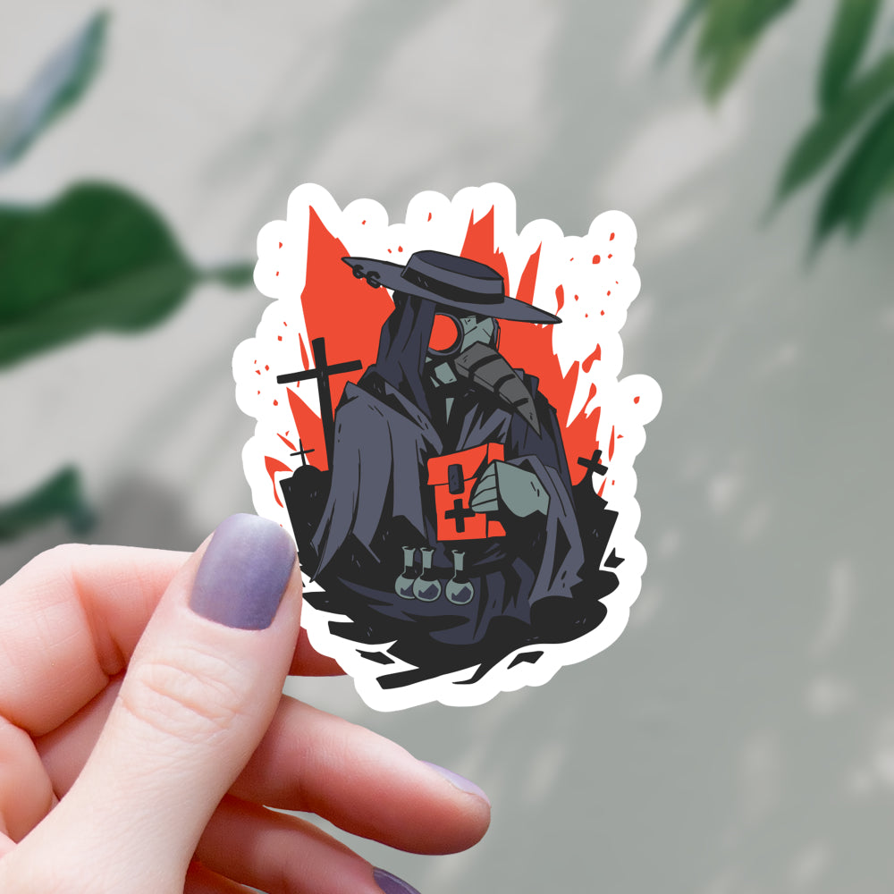 Plague Doctor on Fire Sticker