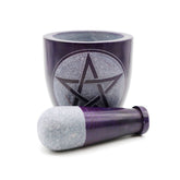 Purple Soapstone Mortar and Pestle with Pentagram Design
