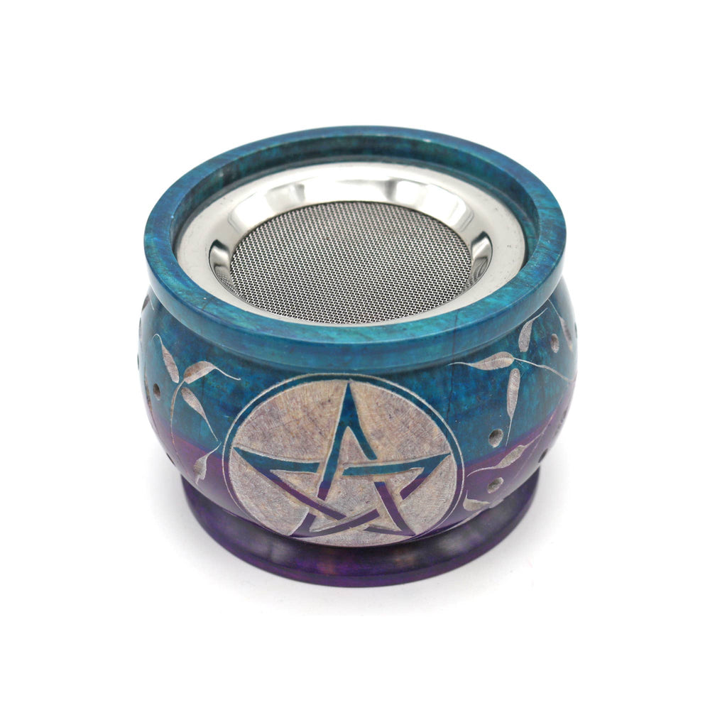 Purple and Teal Soapstone Burner with Pentacle Home Decor DESIGNS BY DEEKAY INC   