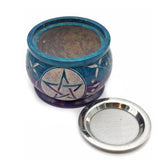 Purple and Teal Soapstone Burner with Pentacle