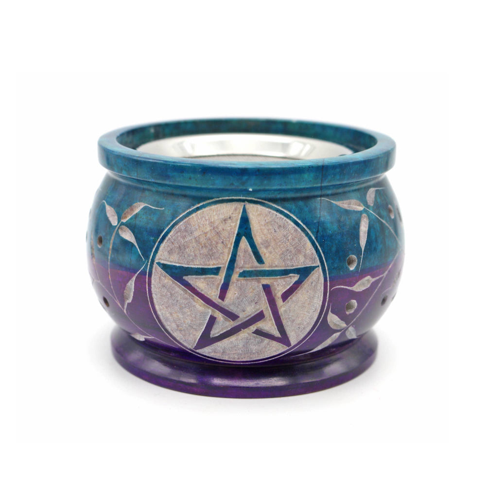 Purple and Teal Soapstone Burner with Pentacle Home Decor DESIGNS BY DEEKAY INC   