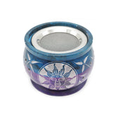Purple and Teal Soapstone Burner with Sun