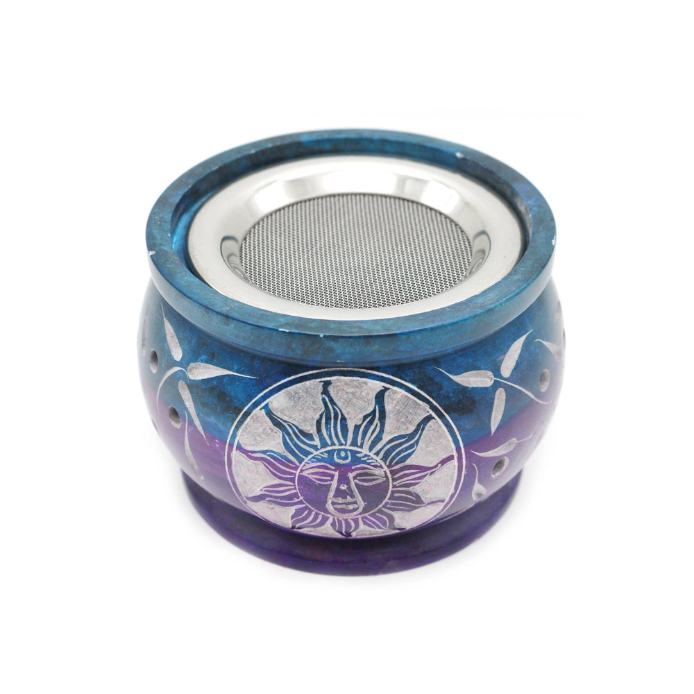 Purple and Teal Soapstone Burner with Sun