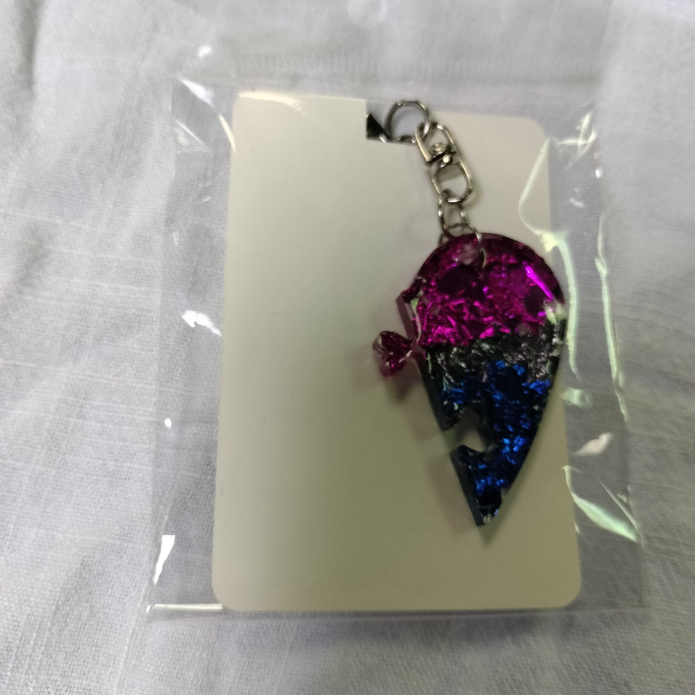 Handmade Puzzle Heart Pride Charm Keychain Bric-A-Brac Pink Star Arts Bisexual  