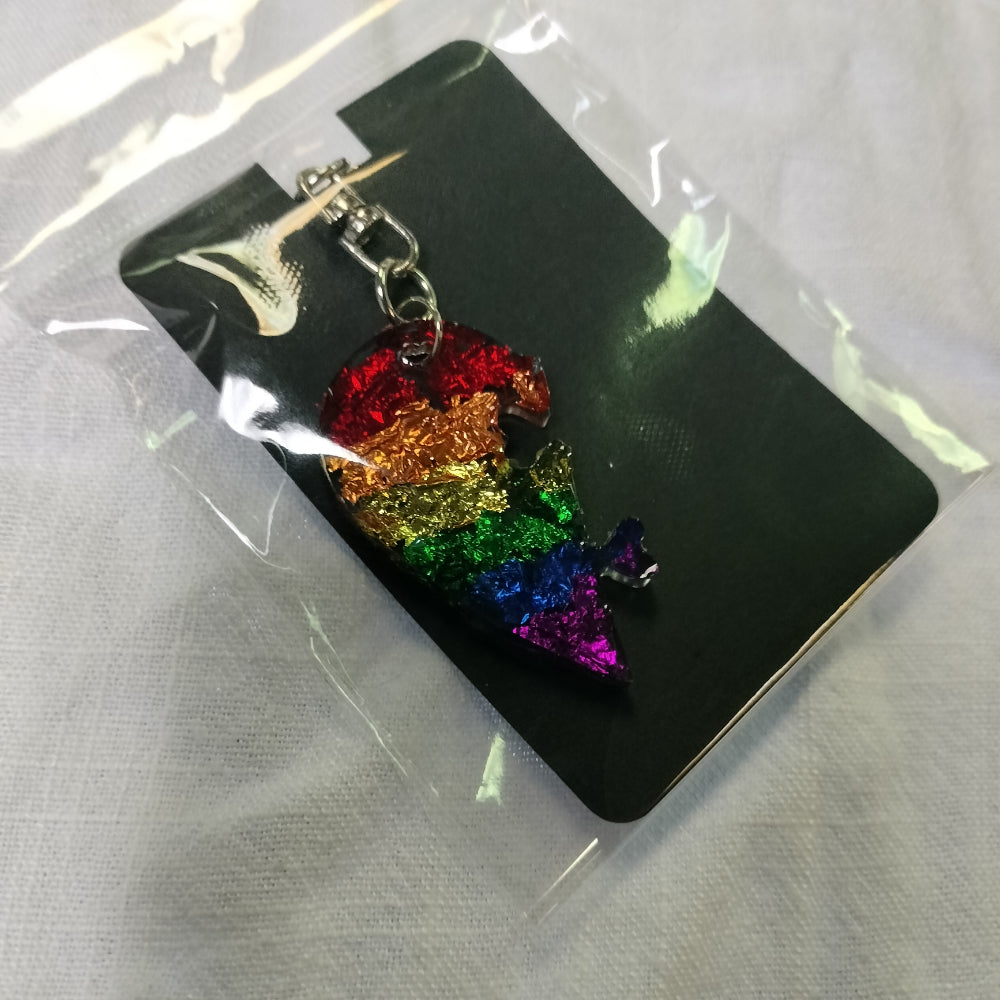 Handmade Puzzle Heart Pride Charm Keychain Bric-A-Brac Pink Star Arts Rainbow  