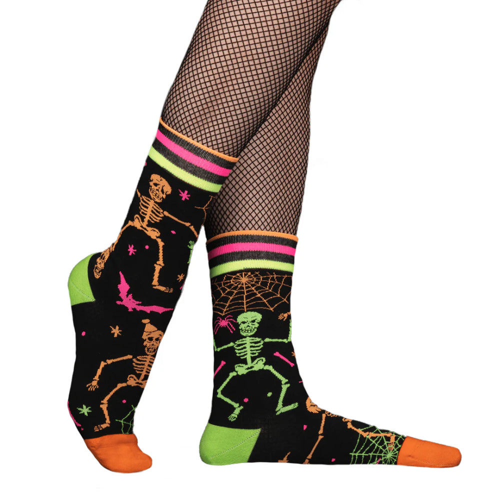 Rave Skeletons Crew Socks (UV Reactive) Clothing FootClothes   