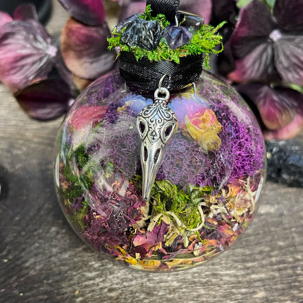 Raven Skull Hanging Witch Ball Witchcraft Moondust and Raven   