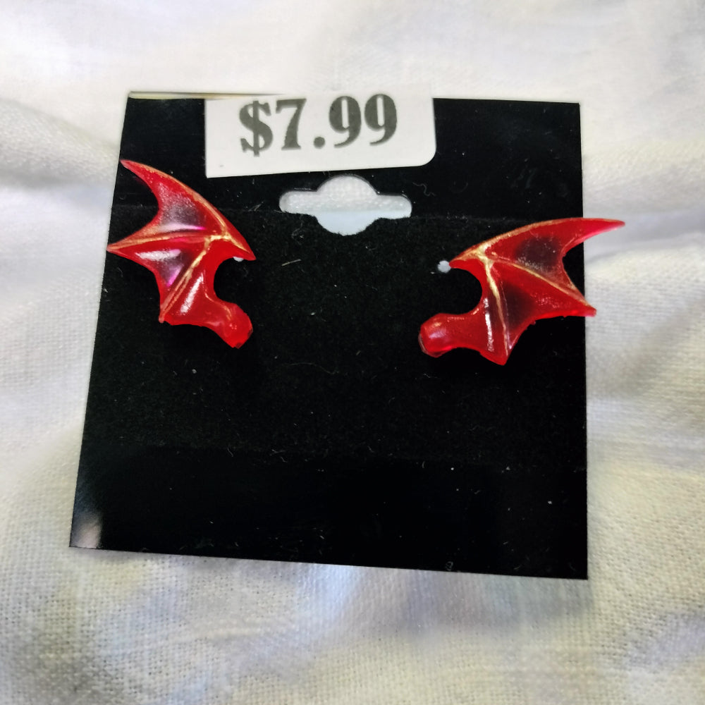 Handmade Bat Wing Studs Jewelry Pink Star Arts Red  