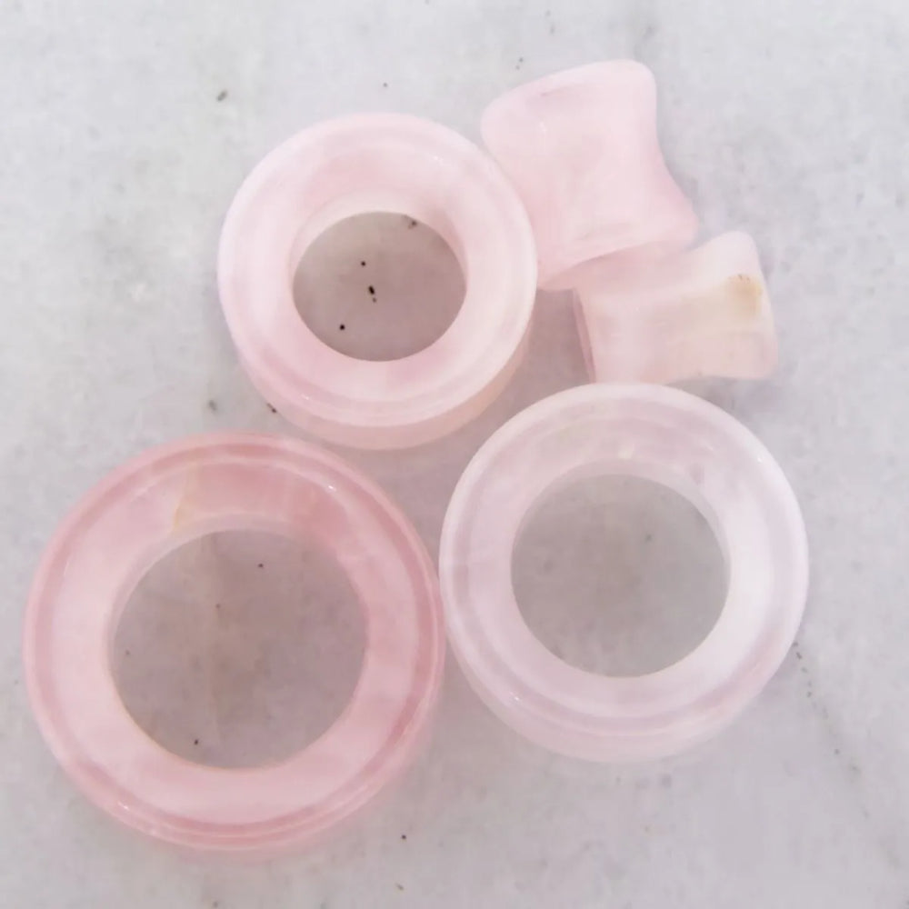 Rose Quartz Double Flare Stone Tunnels