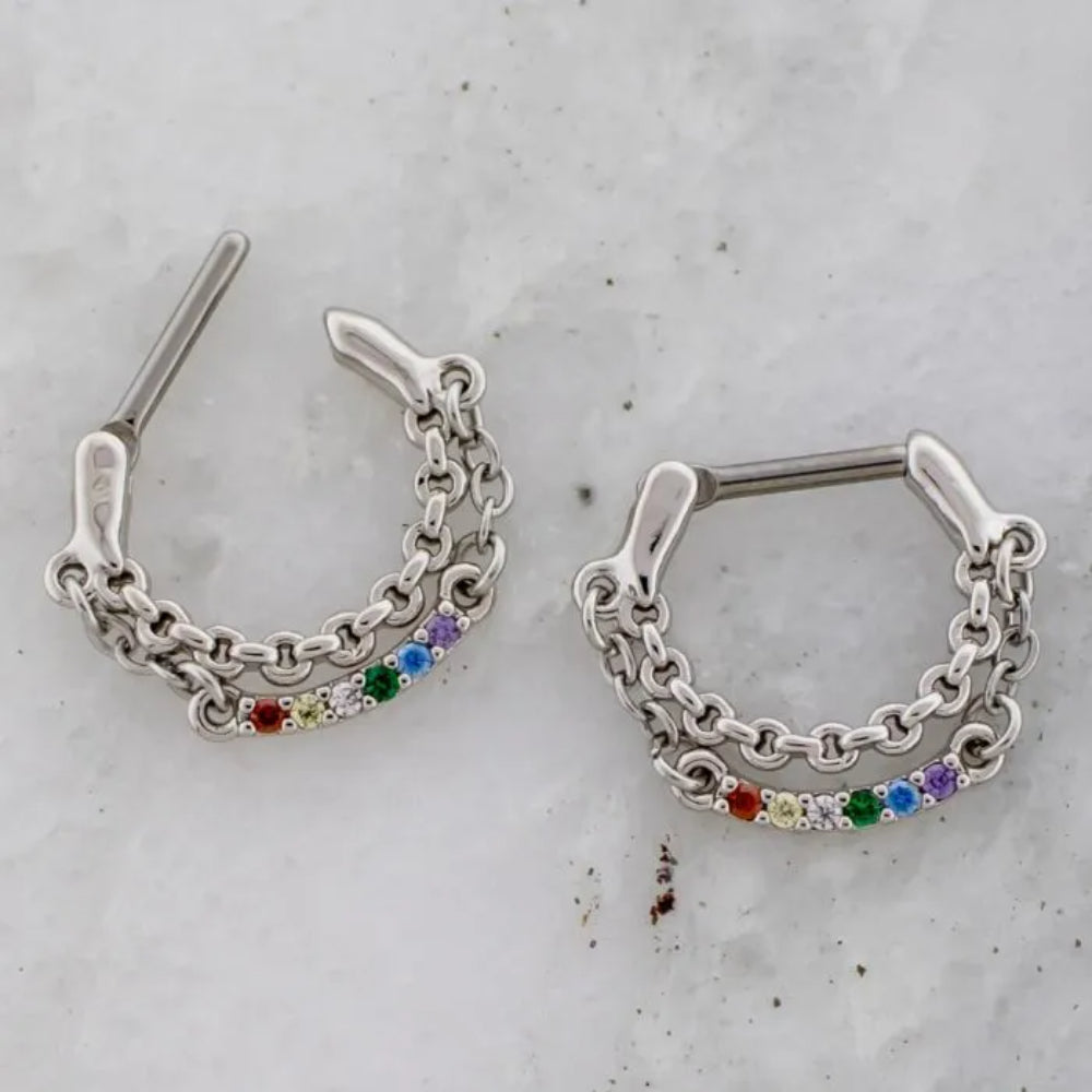 Septum Clicker Rainbow Gems and Chain Jewelry Metal Mafia   