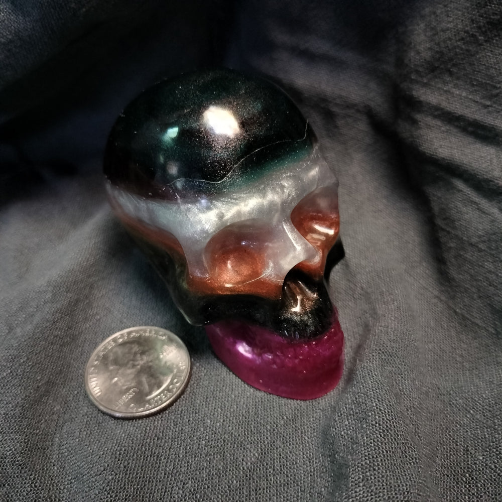 Resin Skull (2.5 Inch) Bric-A-Brac BreZ Art Black Orange Pink  