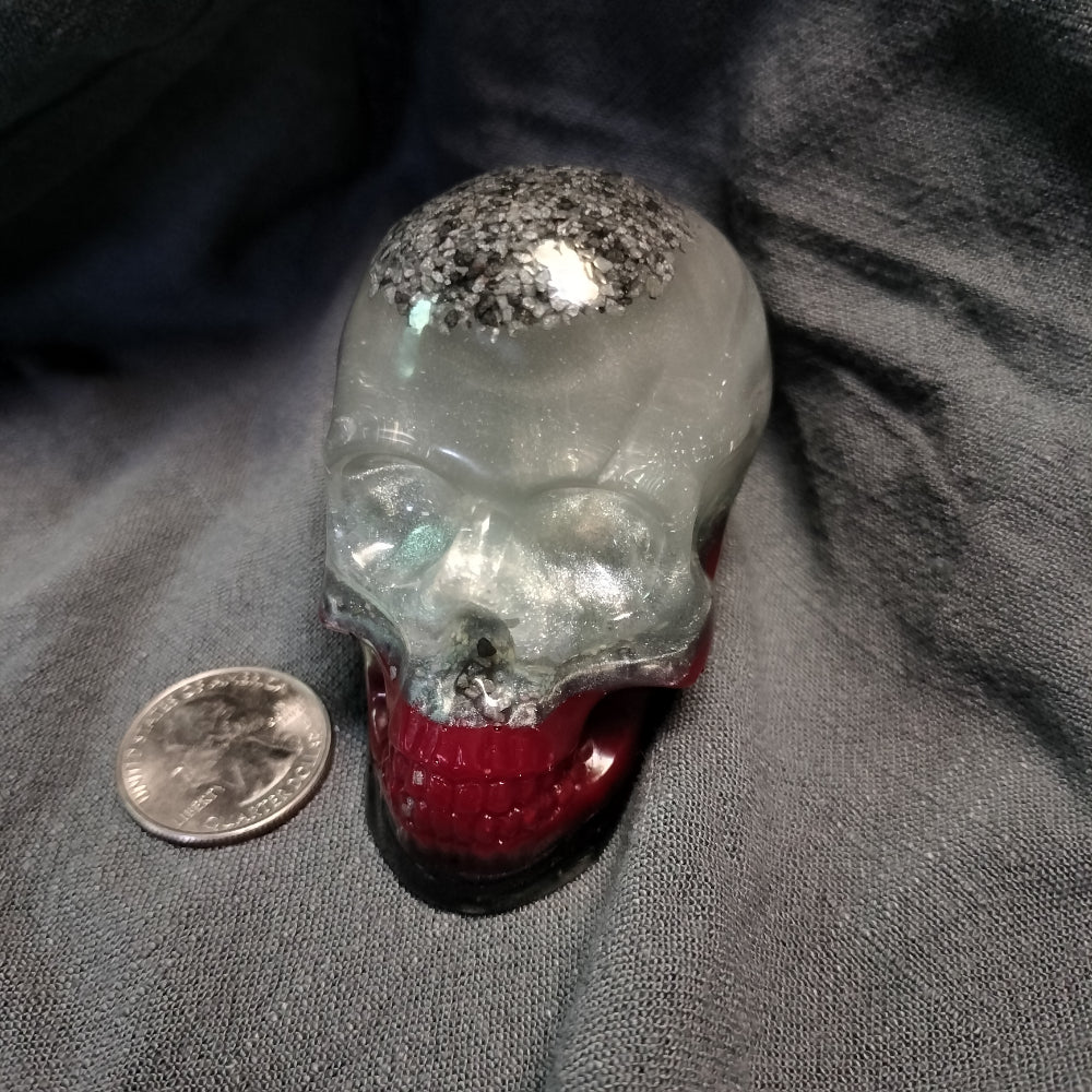 Resin Skull (2.5 Inch) Bric-A-Brac BreZ Art Black Red Silver  