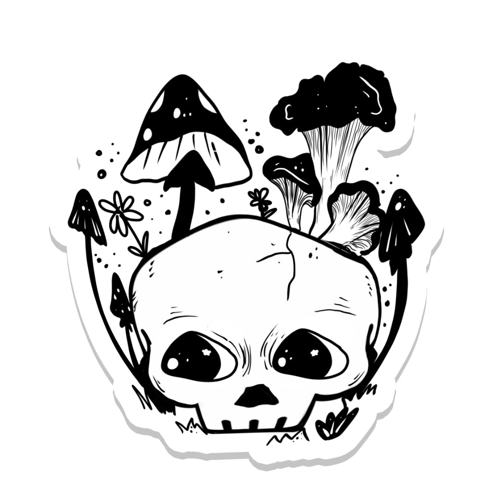Skull and Mushrooms Vinyl Sticker