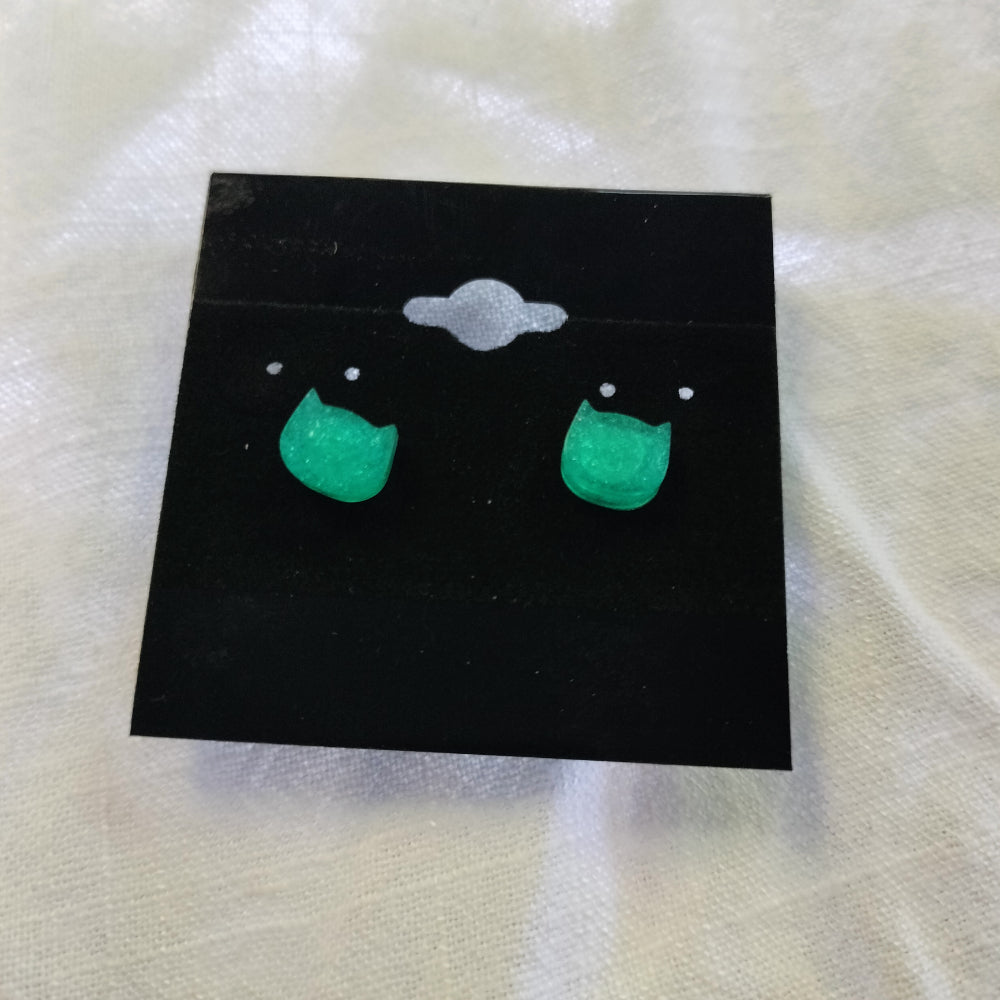 Handmade Cat Studs Jewelry Pink Star Arts Small Green  