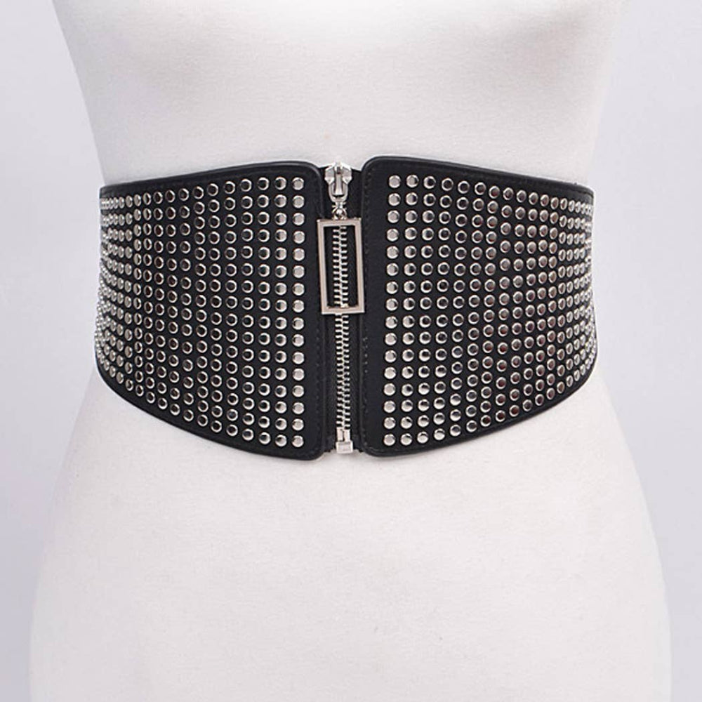 Studded Elastic Zipper Belt
