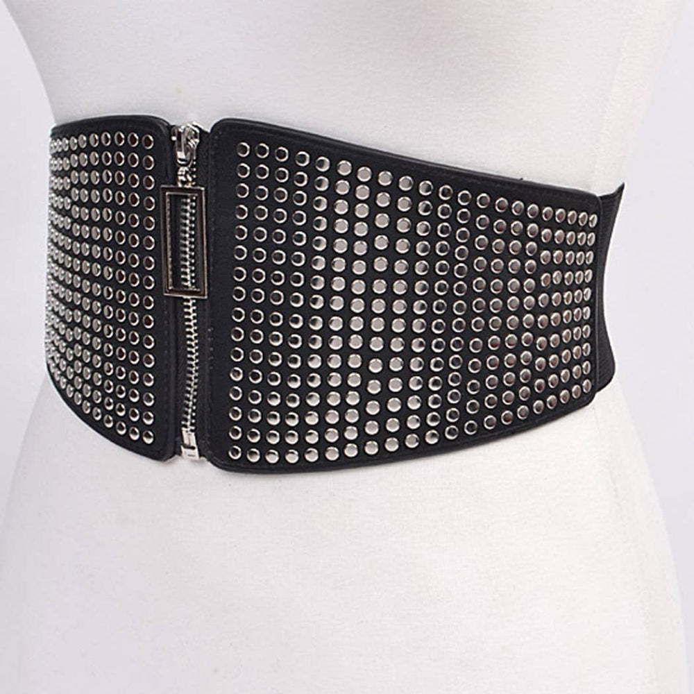 Studded Elastic Zipper Belt