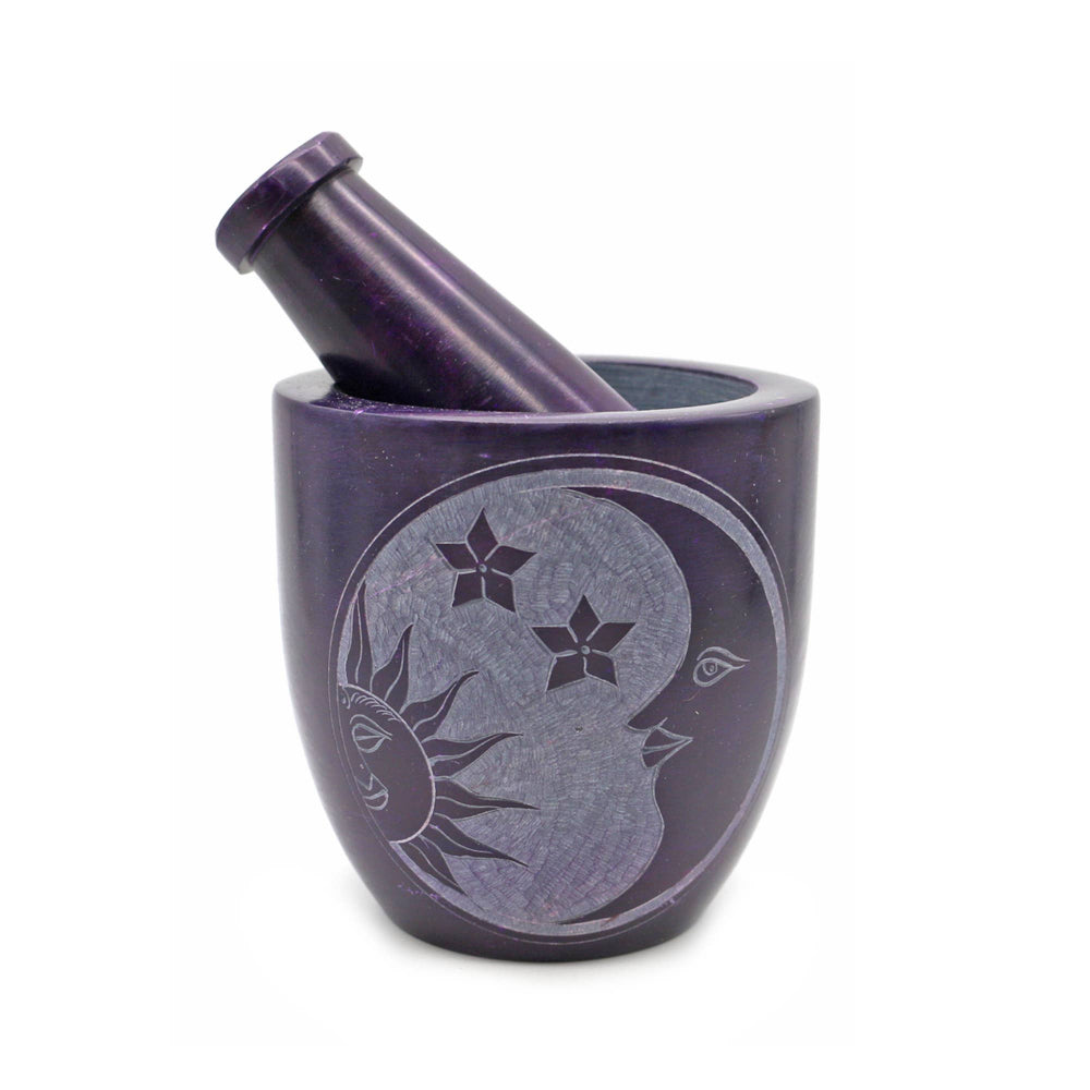 Tall Purple Soapstone Mortar and Pestle Celestial