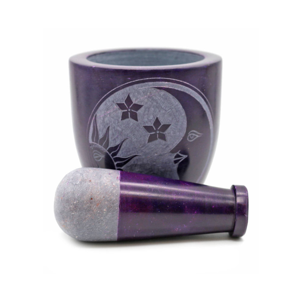 Tall Purple Soapstone Mortar and Pestle Celestial