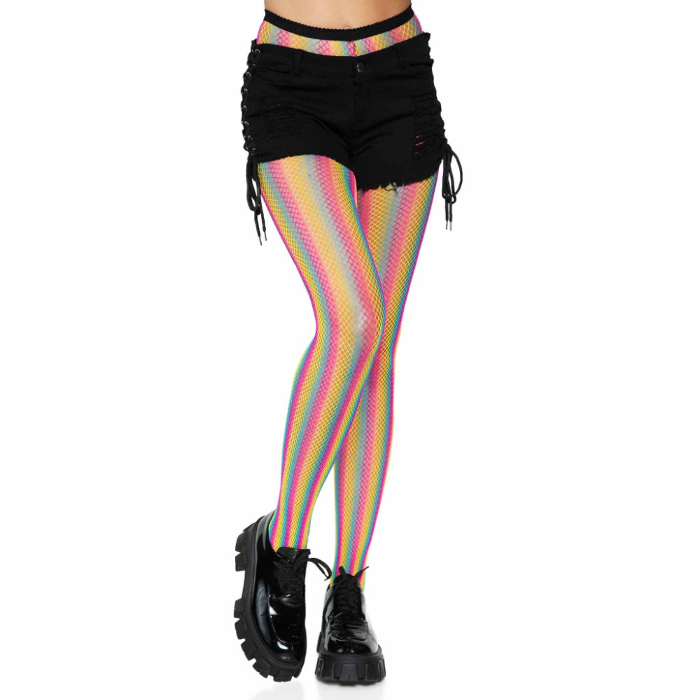 Tay Rainbow Striped Fishnet Tights