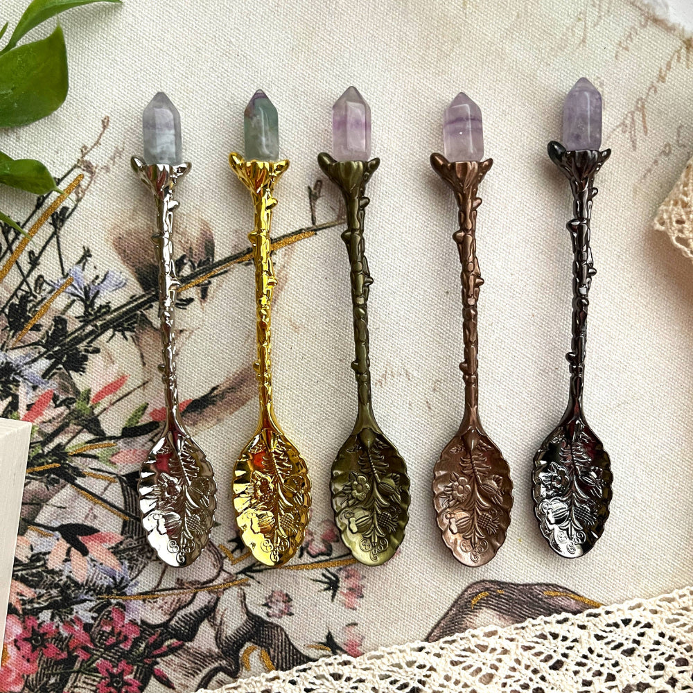 Tea and Herb Spoon with Rainbow Fluorite Home Decor Moondust and Raven   