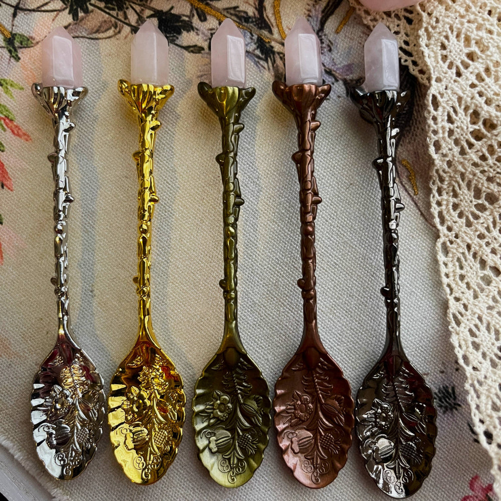 Tea and Herb Spoon with Rose Quartz Home Decor Moondust and Raven   