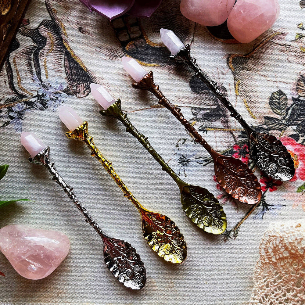 Tea and Herb Spoon with Rose Quartz Home Decor Moondust and Raven   