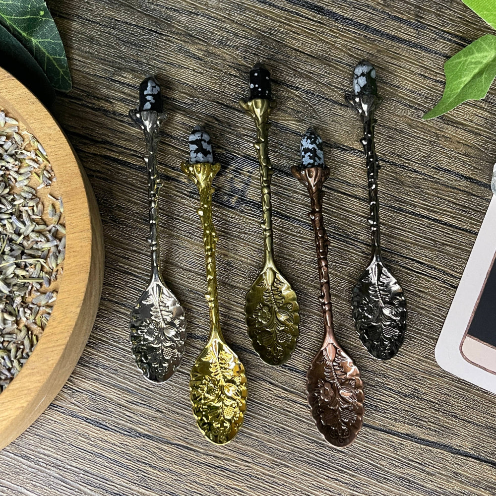 Tea and Herb Spoon with Snowflake Obsidian