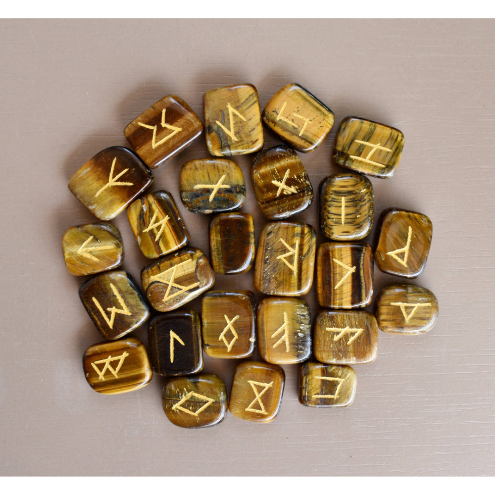 Tiger Eye Futhark Rune Set Witchcraft Soothing Crystals   