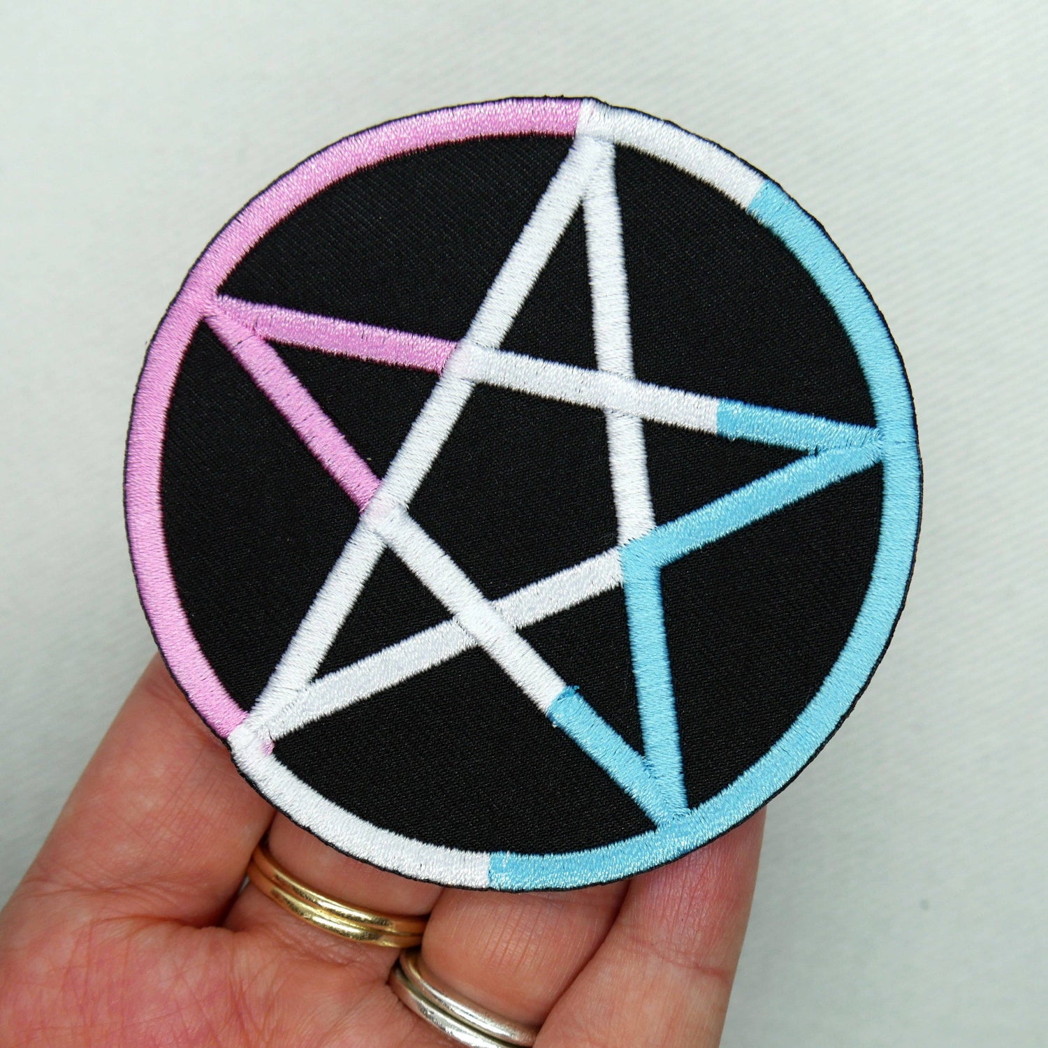 Transgender Pride Pentagram Iron On Patch