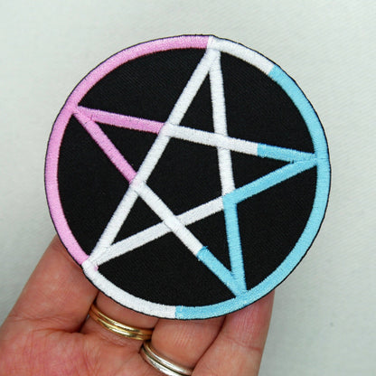 Transgender Pride Pentagram Iron On Patch